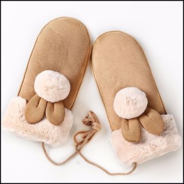 015A Winter Plus Velvet Women Outdoor Warm-Keeping Windproof Bag Fingers Suede Gloves with Finger Rope
