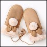 015A Winter Plus Velvet Women Outdoor Warm-Keeping Windproof Bag Fingers Suede Gloves with Finger Rope