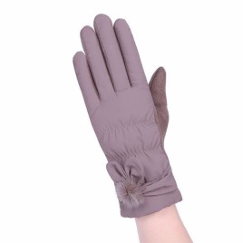 027A One-Size Fashion Women Winter Windproof Warm-Keeping Thick Cotton Suede Full Fingers Touch Screen Gloves for Riding Shopping Camping Casual Use