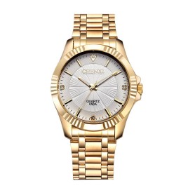 050A CHENXI Watch Men Fashion Golden Wristwatch Full Gold Stainless Steel Quartz Wrist Watch Men - Gold and Whtie 