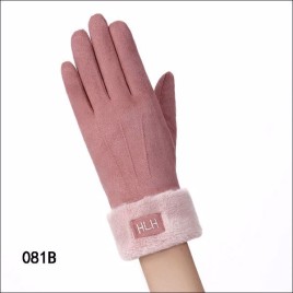 081B HLH Pattern Women Winter Windproof Warm-Keeping Suede Full Fingers Touch Screen Gloves for Riding Shopping Camping Casual Use