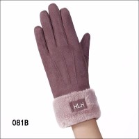 081B HLH Pattern Women Winter Windproof Warm-Keeping Suede Full Fingers Touch Screen Gloves for Riding Shopping Camping Casual Use
