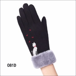 081D Love Cat Pattern Women Winter Windproof Warm-Keeping Suede Full Fingers Touch Screen Gloves for Riding Shopping Camping Casual Use