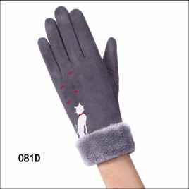 081D Love Cat Pattern Women Winter Windproof Warm-Keeping Suede Full Fingers Touch Screen Gloves for Riding Shopping Camping Casual Use