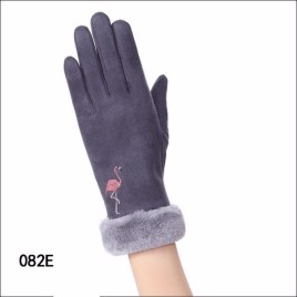 082E Flamingo Pattern Women Winter Windproof Warm-Keeping Plus Velvet Full Fingers Touch Screen Gloves for Riding Shopping Camping Casual Use