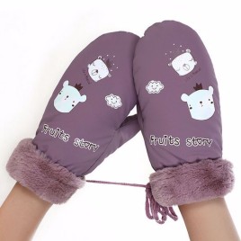 084A Fruits Story Letter Cartoon Pattern Thickening Winter Windproof Plus Velvet Warm Bag Fingers Gloves with Finger Rope