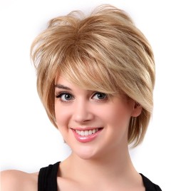 11'' Woman Wigs Short Straight Hairpiece Real Human Hair Heat Resistant Light Gold Female Wig