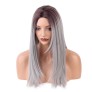 1pc Wig Long Straight Gradient Color Gray with White Braids Cosplay Hair Costume Heat Resistant Woman