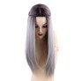 1pc Wig Long Straight Gradient Color Gray with White Braids Cosplay Hair Costume Heat Resistant Woman