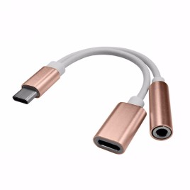 2 in 1 3A Type-C to 3.5mm Aux Jack + Type-C Charging USB C Headphone Adapter for Most Devices with Type-C Interfaces 
