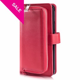 2 in 1 Wallet Style Magnetic Flip Zipper Pouch Card Slots TPU + PU Leather Case for Samsung Galaxy S9