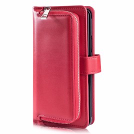 2 in 1 Wallet Style Magnetic Flip Zipper Pouch Card Slots TPU + PU Leather Case for Samsung Galaxy S9