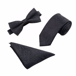 3 in 1 Necktie + Pocket Square + Tie Clip England Style Casual Leisure Business Tide for Men - Black