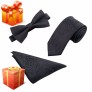 3 in 1 Necktie + Pocket Square + Tie Clip England Style Casual Leisure Business Tide for Men - Black