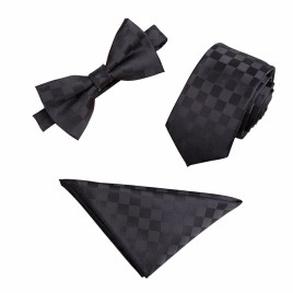 3 in 1 Necktie + Pocket Square + Tie Clip England Style Casual Leisure Business Tide for Men - Black Pattern