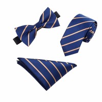 3 in 1 Necktie + Pocket Square + Tie Clip England Style Casual Leisure Business Tide for Men - Dark Blue