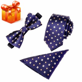 3 in 1 Necktie + Pocket Square + Tie Clip England Style Casual Leisure Business Tide for Men - Flowers