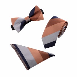 3 in 1 Necktie + Pocket Square + Tie Clip England Style Casual Leisure Business Tide for Men - Grey Brown