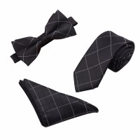 3 in 1 Necktie + Pocket Square + Tie Clip England Style Casual Leisure Business Tide for Men - Grid
