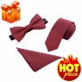 3 in 1 Necktie + Pocket Square + Tie Clip England Style Casual Leisure Business Tide for Men - Wine Red
