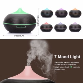 300ml Aroma Essential Oil Diffuser Wood Grain Ultrasonic Cool Mist Whisper-Quiet Humidifier with Color LED Lights Changing & 4 Timer Settings Waterless Auto Shut-Off