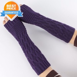 31x8cm Jacquard Crease Pattern Fashion Women Men Winter Wrist Arm Warm Solid Knitted Long Fingerless Gloves