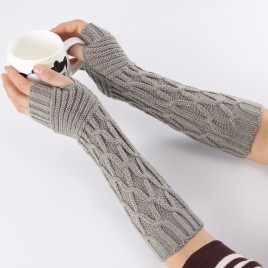 31x8cm Jacquard Crease Pattern Fashion Women Men Winter Wrist Arm Warm Solid Knitted Long Fingerless Gloves