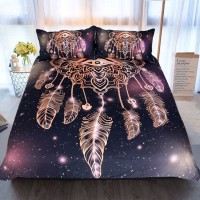 3D Luxury Universe Galaxy Dream Catcher Eye Gold Print Bohemian Zipper 1 Duvet Cover + 2 Pillow Shams 3 Pieces Bedding Set 