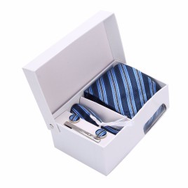 4 in 1 Tie + Cufflinks + Square Towel + Tie Clip Business Suits 8cm Korean Groom Wedding Dressing - Blue