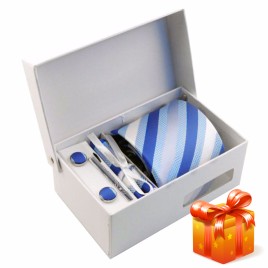 4 in 1 Tie + Cufflinks + Square Towel + Tie Clip Business Suits 8cm Korean Groom Wedding Dressing - Twill Blue