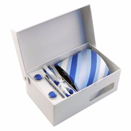 4 in 1 Tie + Cufflinks + Square Towel + Tie Clip Business Suits 8cm Korean Groom Wedding Dressing - Twill Blue
