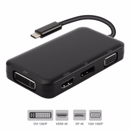 4 in 1 USB-C 3.1 to 4K / 30Hz HDMI + 4K / 60Hz DP Displayport + 1080P / 60Hz VGA + 4K / 30Hz DVI HUB Adapter for Macbook Dell Xps