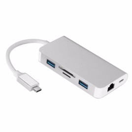 6 in 1 Type-C to 2 x USB 3. 0 + RJ45 + SD Card Port + TF Card Port + PD Port Charging Type-C Hub Adapter Cable for Macbook / Xiaomi Notebook
