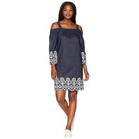 Jones New York Off Shoulder Chambray Dress w/ Scallop Embroidery
