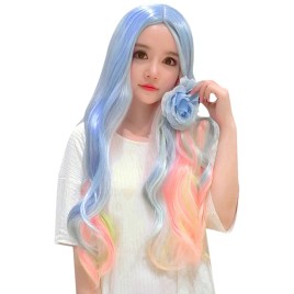 75CM Sweet Lovely Harajuku Gradient Multicolor Carved Wigs Heat Resistant False Hair Anime Cosplay Costume Party