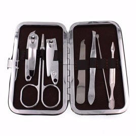 7Pcs/Set Nail Clipper Kit Nail Care Pedicure Scissor/Tweezers/Knife/Ear Pick Utility Manicure Set Tools with Grid Pattern Leather Case