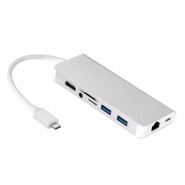 8 in 1 USB Type-C to HDMI + RJ45 + PD + Audio + USB 3.0 * 2 + SD + TF Port Type-C Adapter for Mackbook Laptop Cellphone 