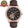 Bulova Men's Automatic Rose Gold-Tone Stainless Steel Brown Leather Strap Watch with Black Dial