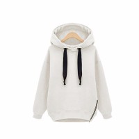 Autumn Loose Coat Jacket Long-sleeved Hooded Velvet Thick Sweater M L XL XXL - White