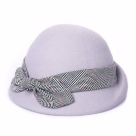 Autumn Winter British Fashion Elegant Retro Lattice Bow-Knot Wool Beret Basin Cap for Women 