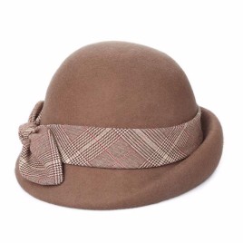 Autumn Winter British Fashion Elegant Retro Lattice Bow-Knot Wool Beret Basin Cap for Women 