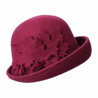 Autumn Winter Korean Casual Solid Color Wool Warm-Keeping Maple Decorative Curled Edge Women Wool Hat with Adjustable Sweat Band Inside