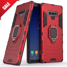 Black Leopard Series Armor 2 in 1 Detachable with Finger Ring Bracket Viewing Stand Support Hard PC + Soft TPU Hybrid Back Cover Case for Samsung Galaxy Note 9