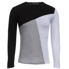 Casual Color Block Patchwork Design Male Long Sleeve Shirt