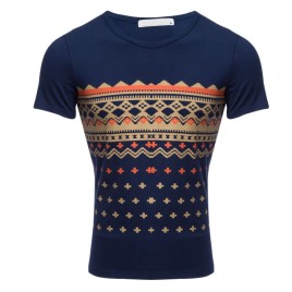 Casual Pattern Print Round Neck Male Short Sleeve Shirt