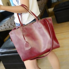 Casual Stitching and PU Leather Design Women's Shoulder Bag