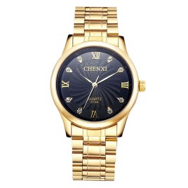 Chenxi 013A Crystal Luxury Dial Fashion Men Watch Full Gold Stainless Steel Quartz Watches WristWatch Golden for Man - Gold and Black