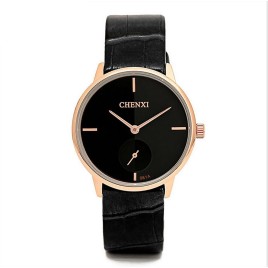 CHENXI 061A Simple Style Genuine Leather Wristwatches for Men Women - Gold Black 