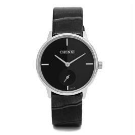 CHENXI 061A Simple Style Genuine Leather Wristwatches for Men Women - Silver Black 