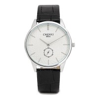 CHENXI 062A Luxury Rose Belt Ultra Thin Watches Quartz Of Leather Wrist Watch Gift for The Sex Men Male - Silver and White-Men